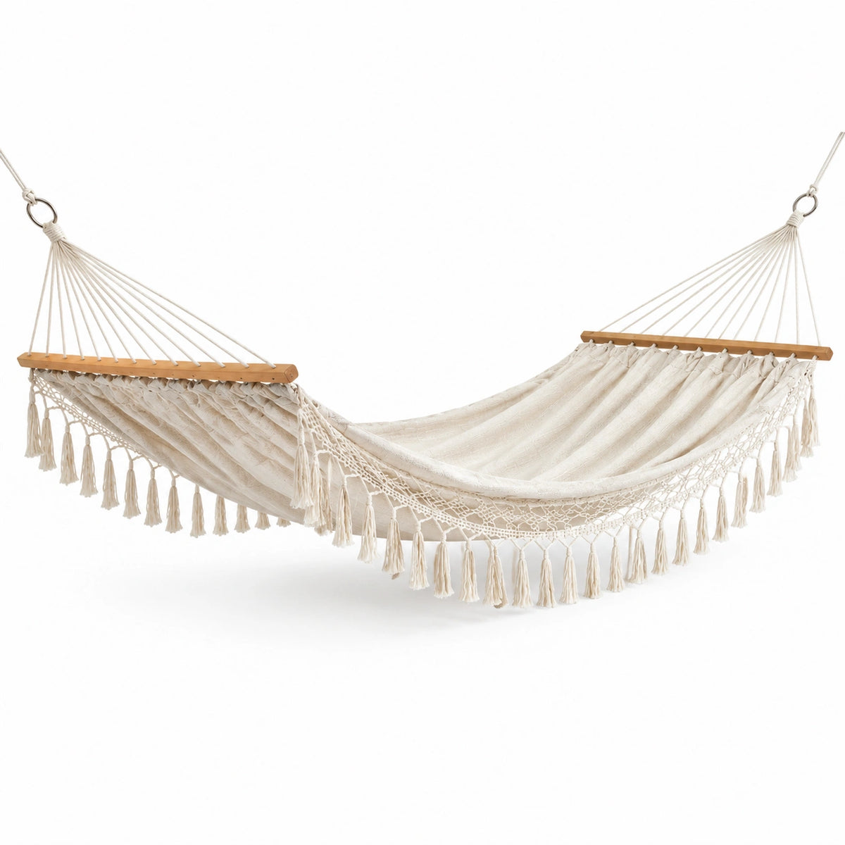 Amaca da Giardino in Cotone con Frange Beige 200x150 cm