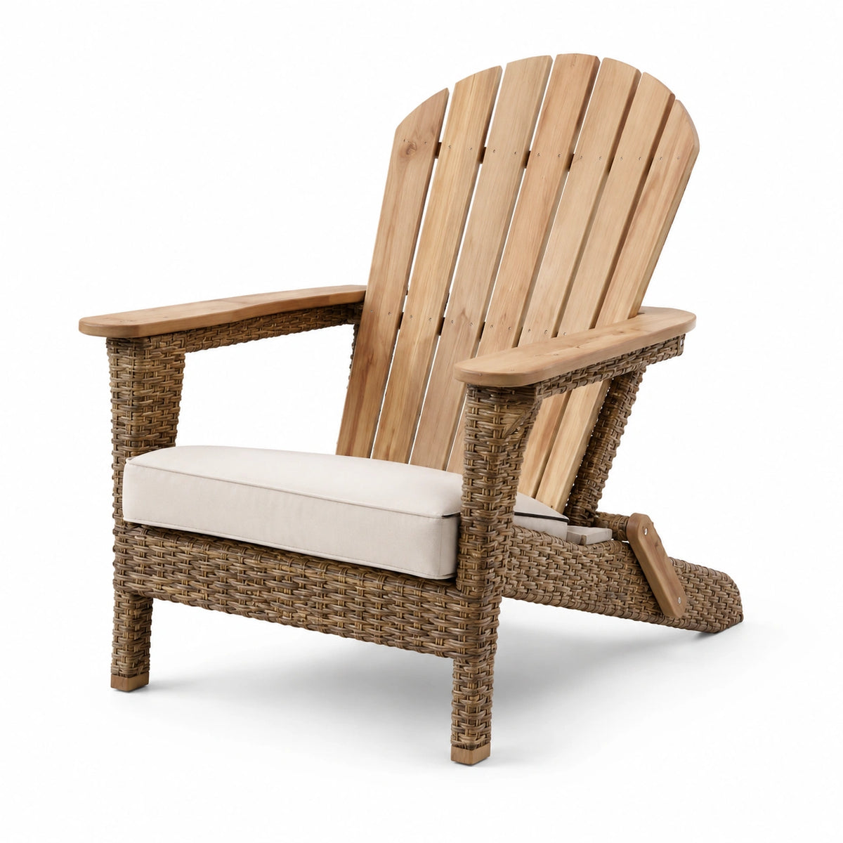 Sedia Adirondack in legno e rattan con cuscino beige