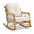 Sedia a Dondolo in Legno con Cuscini in Tessuto Crema