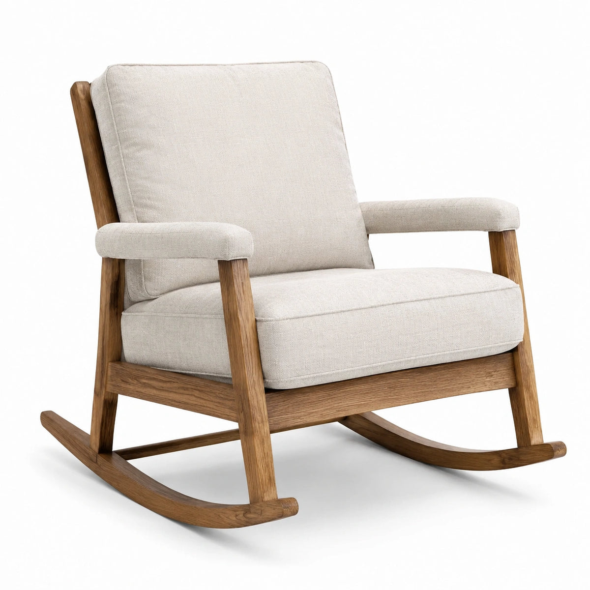 Sedia a dondolo in legno con rivestimento in poliestere beige