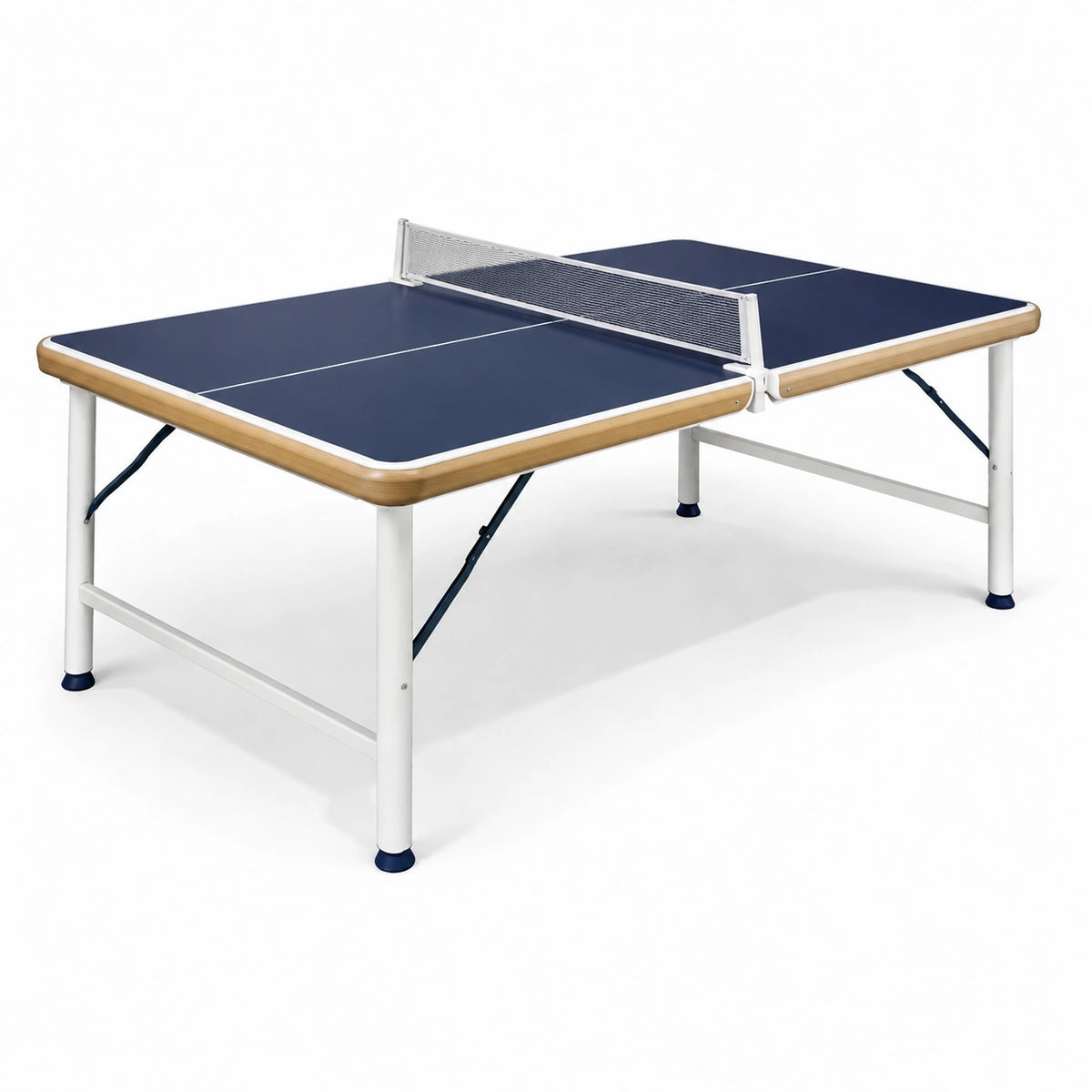 Tavolo da ping pong pieghevole in acciaio con superficie blu e struttura bianca 274x152.5x76 cm