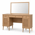 Tavolo Toeletta con Specchio in Legno e Rattan