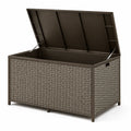 Baule da esterno in rattan sintetico e metallo marrone, 120x55x63 cm