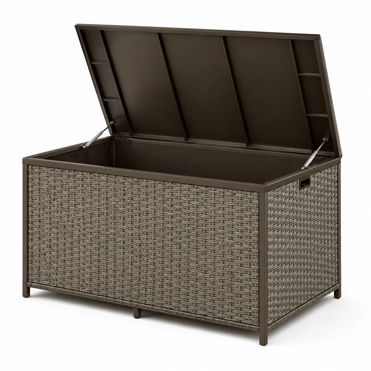 Baule da esterno in rattan sintetico e metallo marrone, 120x55x63 cm