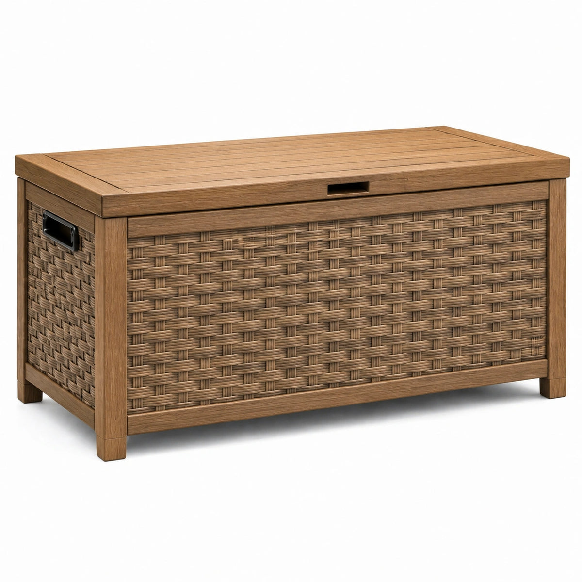 Baule in legno e rattan sintetico marrone chiaro 120x60x50cm