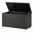 Baule da giardino in plastica nera e legno composito 123x58x53 cm