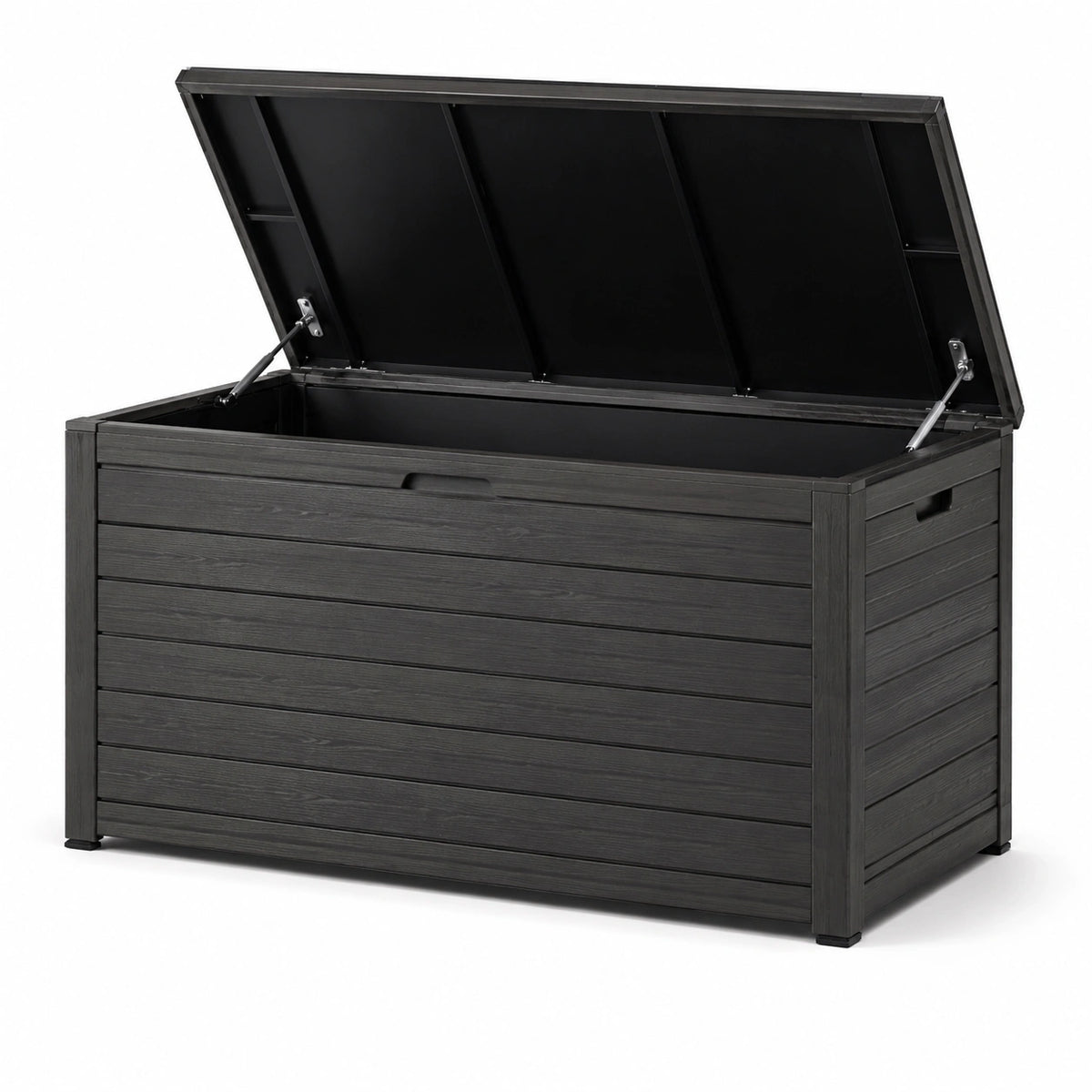 Baule da giardino in plastica nera e legno composito 123x58x53 cm