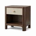 Comodino in Legno Massello con Cassetto in MDF 40x30x50 cm Marrone/Crema