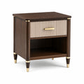 Comodino in legno e metallo con cassetto, marrone e beige