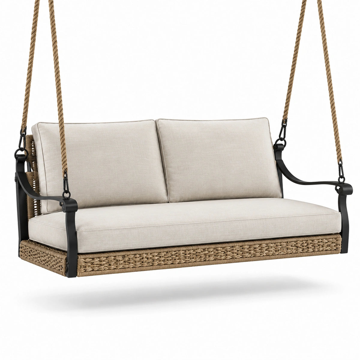 Dondolo da veranda in alluminio e corda con cuscini in poliestere beige