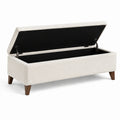 Cassapanca in tessuto di poliestere con gambe in legno 100x40x45 cm crema