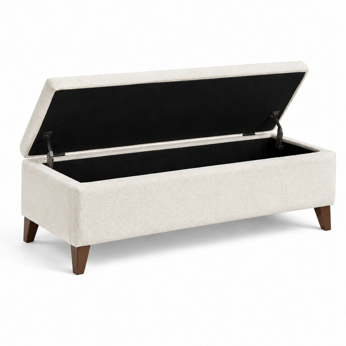 Cassapanca in tessuto di poliestere con gambe in legno 100x40x45 cm crema
