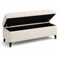 Panca contenitore in poliestere beige con gambe in legno, 120x40x45 cm