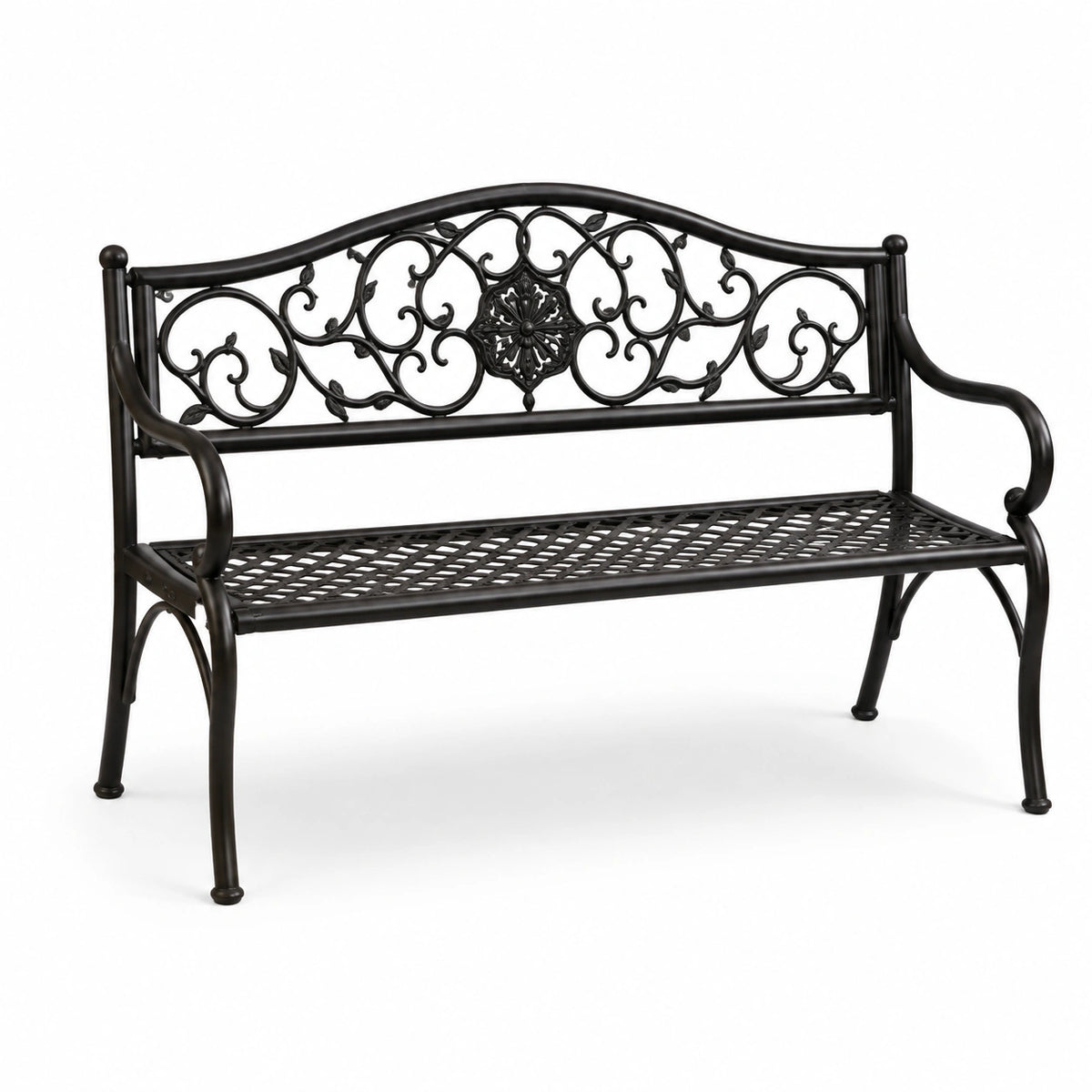 Panchina da giardino in ferro nero 125x52x90 cm