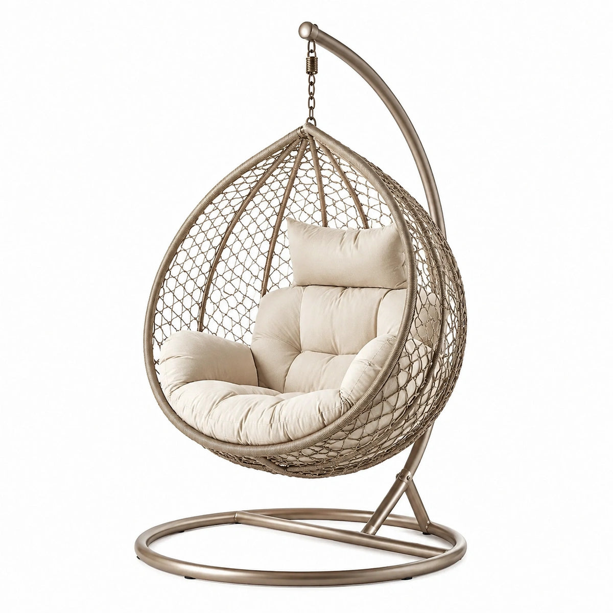 Poltrona sospesa in metallo con cuscino in poliestere beige
